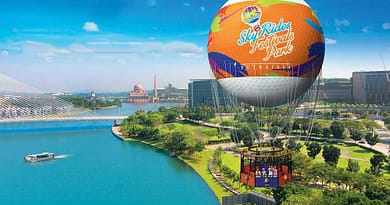 Counting people entering theme park and riding in helium balloon