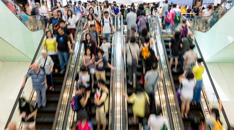 Counting people on and escalator in shopping mall